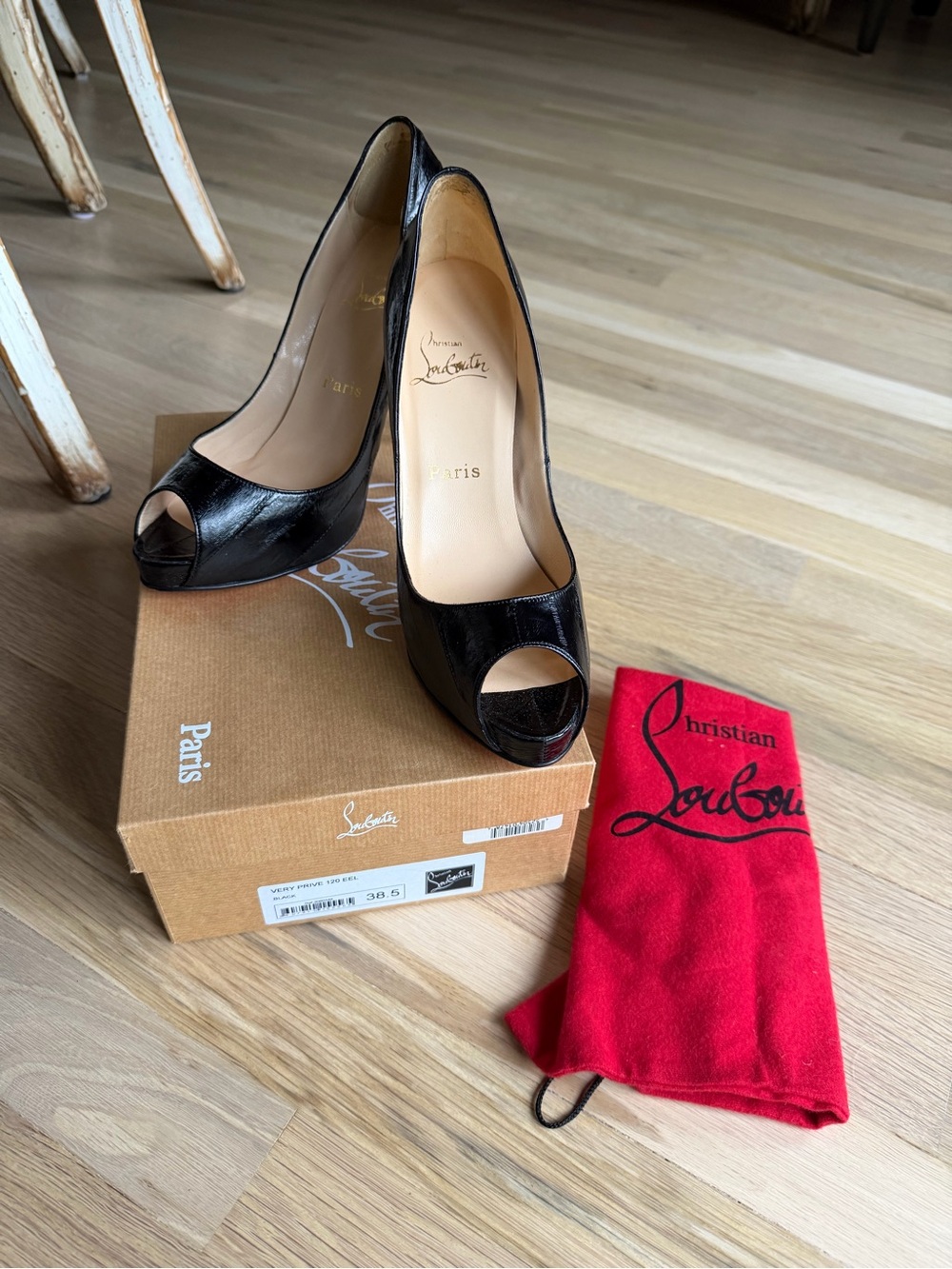 Christian Louboutin Black Peep-Toe Patent Pumps